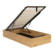 Letto contenitore con rete a doghe 90x190cm decorazione legno, quercia