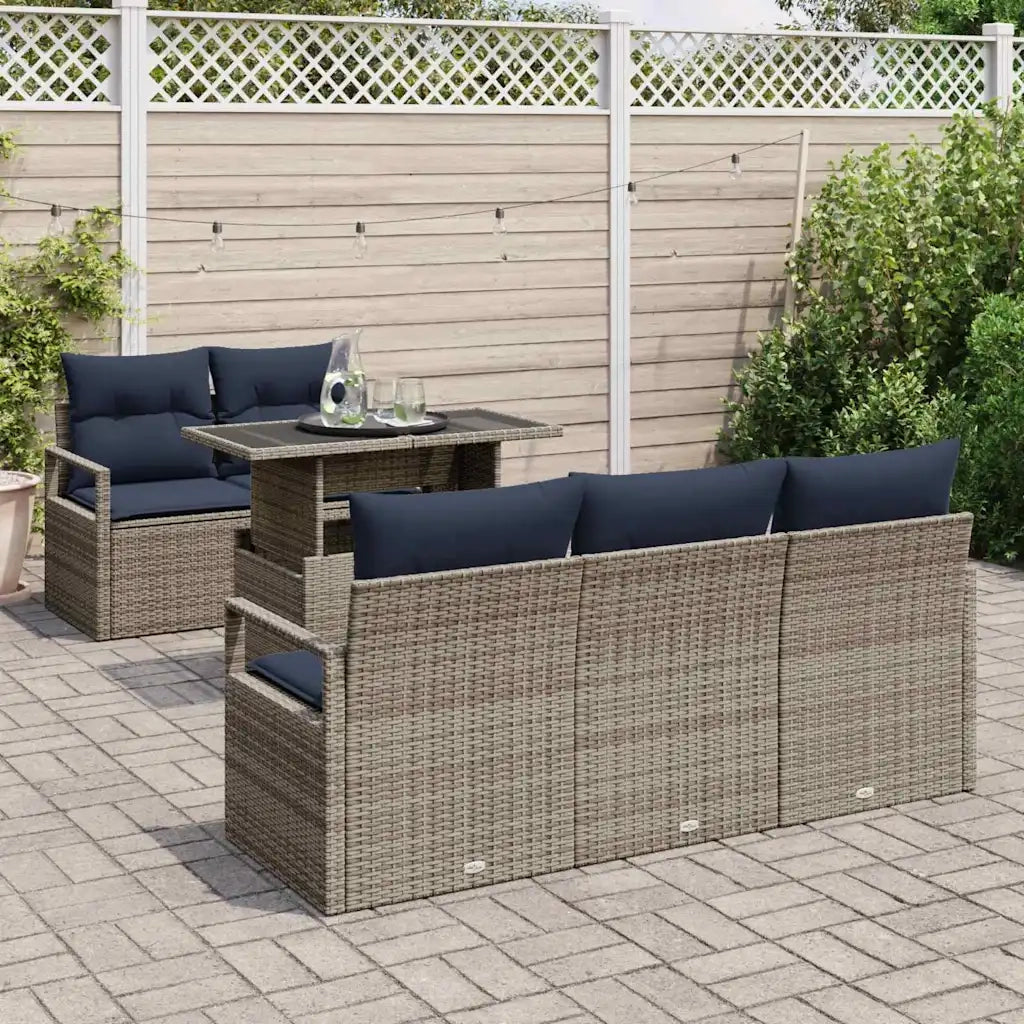 Set Divano da Giardino con cuscino 6 pcs Grigio polyrattan