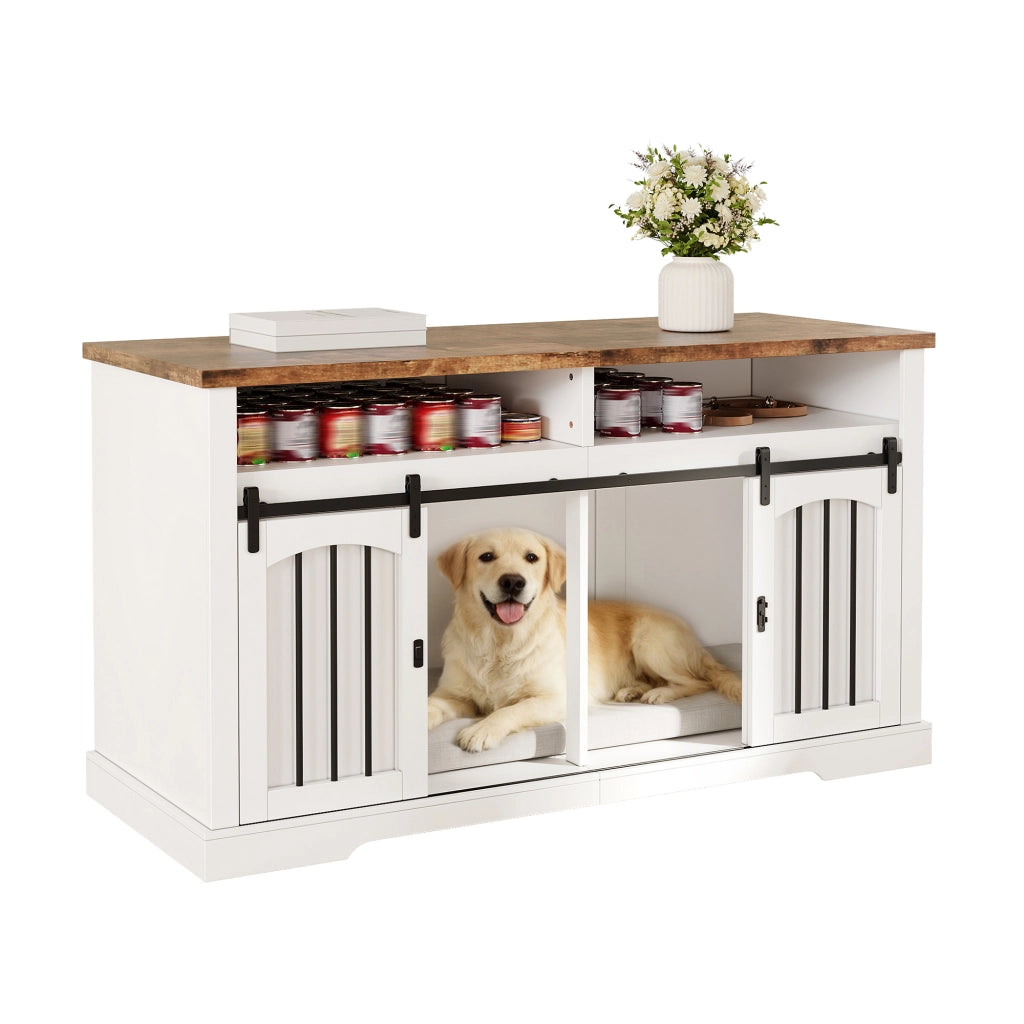 Gabbia per cani da interno con porta scorrevole e chiusura divisorio rimovibile in MDF e metallo bianco 153 × 60 × 85 cm