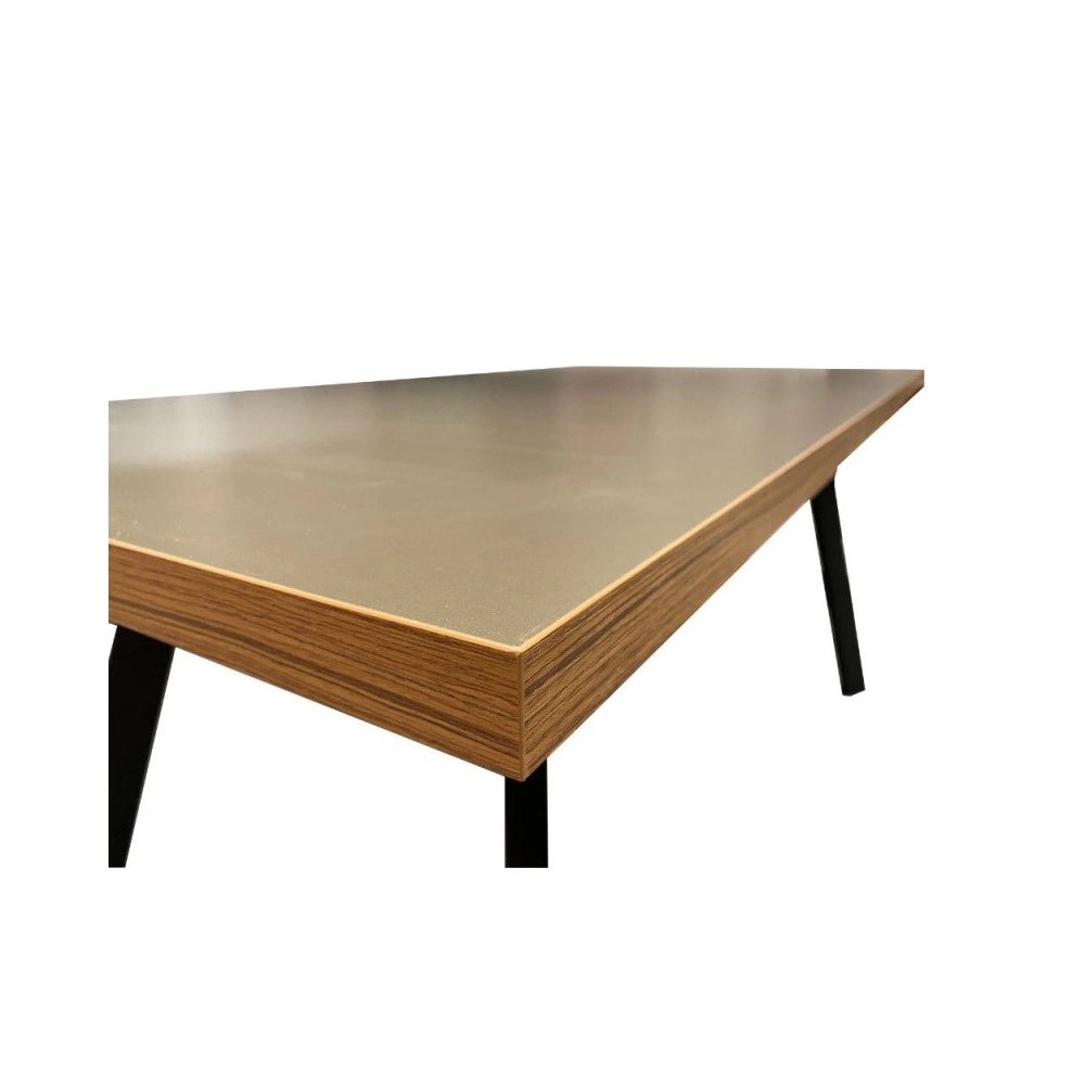 Tavolo fisso Marburg 160x80x74H con piano cacao e bordo legno e struttura in acciaio antracite