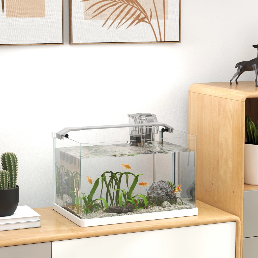 Acquario in vetro con luci LED e pompa filtro ¨C Minimal ¨C bianco 38x26x27 cm 20L