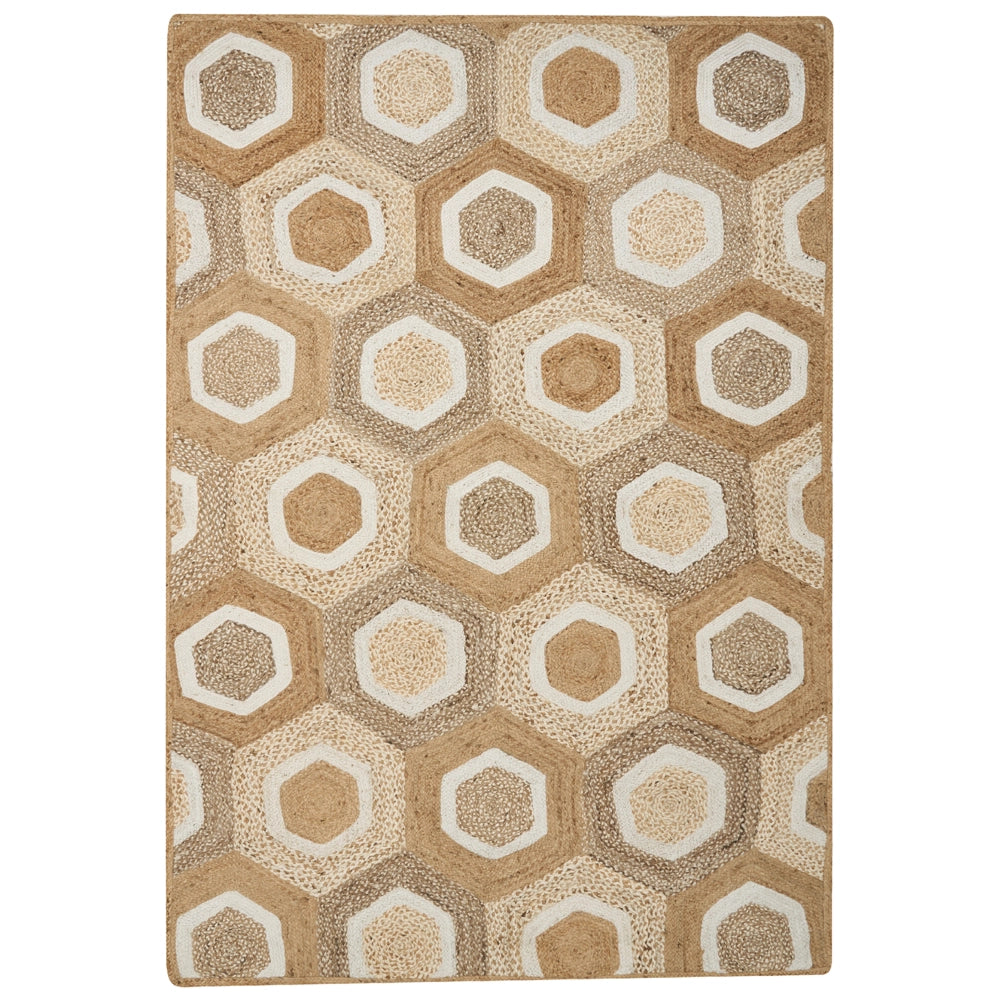 Tappeto corridoio in iuta beige intrecciato a mano con motivo geometrico 160 x 230 cm ingresso stile boho rustico