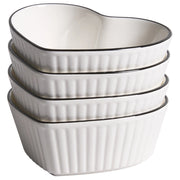 Set di 4 ciotole in porcellana bianca con finitura smaltata trasparente a forma di cuore per cucina e sala da pranzo