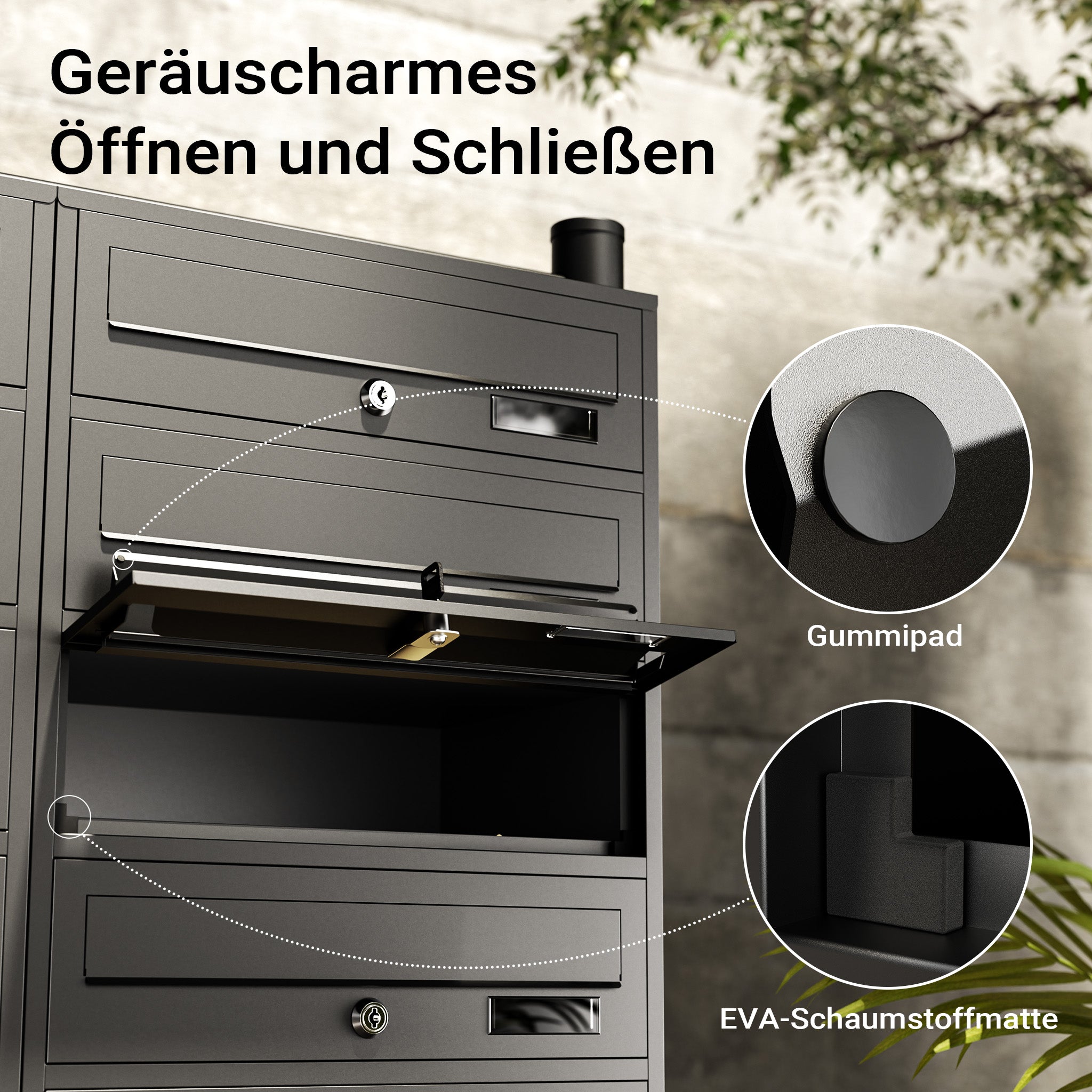 Cassetta postale condominiale autoportante, 10 posti, nero, 945 x 270 x 1500 mm 2 moduli