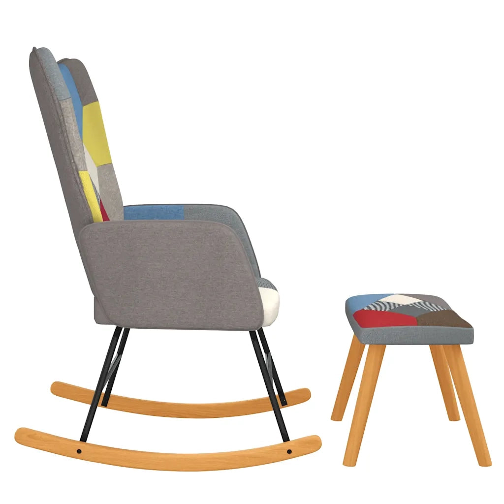 Sedia a Dondolo con Poggiapiedi in Tessuto Patchwork 328192