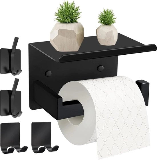 Set di 5 supporti per carta igienica in acciaio inossidabile, senza foratura, con piastra, supporto per carta igienica con 4 ganci adesivi, supporto per carta igienica autoadesivo per cucina e bagno