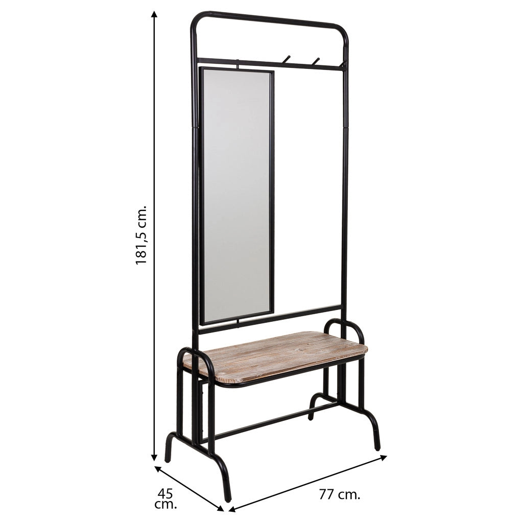 Mobile da ingresso con Sgabello e specchio in metallo e legno grigio 77x45x181,5h