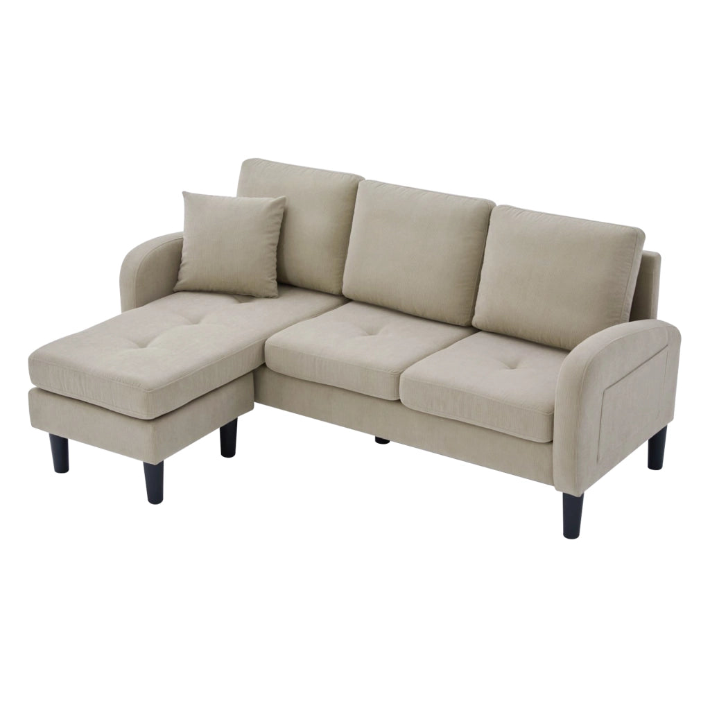 Divano angolare modulare 3 posti - con chaise longue reversibile - in tessuto cord - marrone grigio