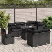 Set Divani da Giardino 9 pz con Cuscini Nero in Polyrattan 3326176