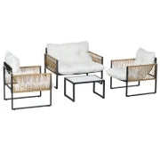 Set da Giardino 4 Pezzi in Rattan con Divanetto, 2 Sedie e Tavolino da Caffè, Nero, Marrone e Crema