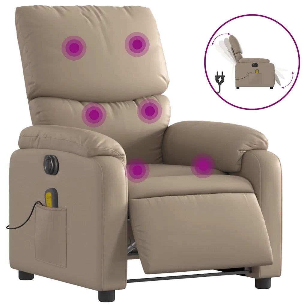 Divano Sedia-Poltrona Reclinabile Massaggio Elettrica Cappuccino Similpelle 239021