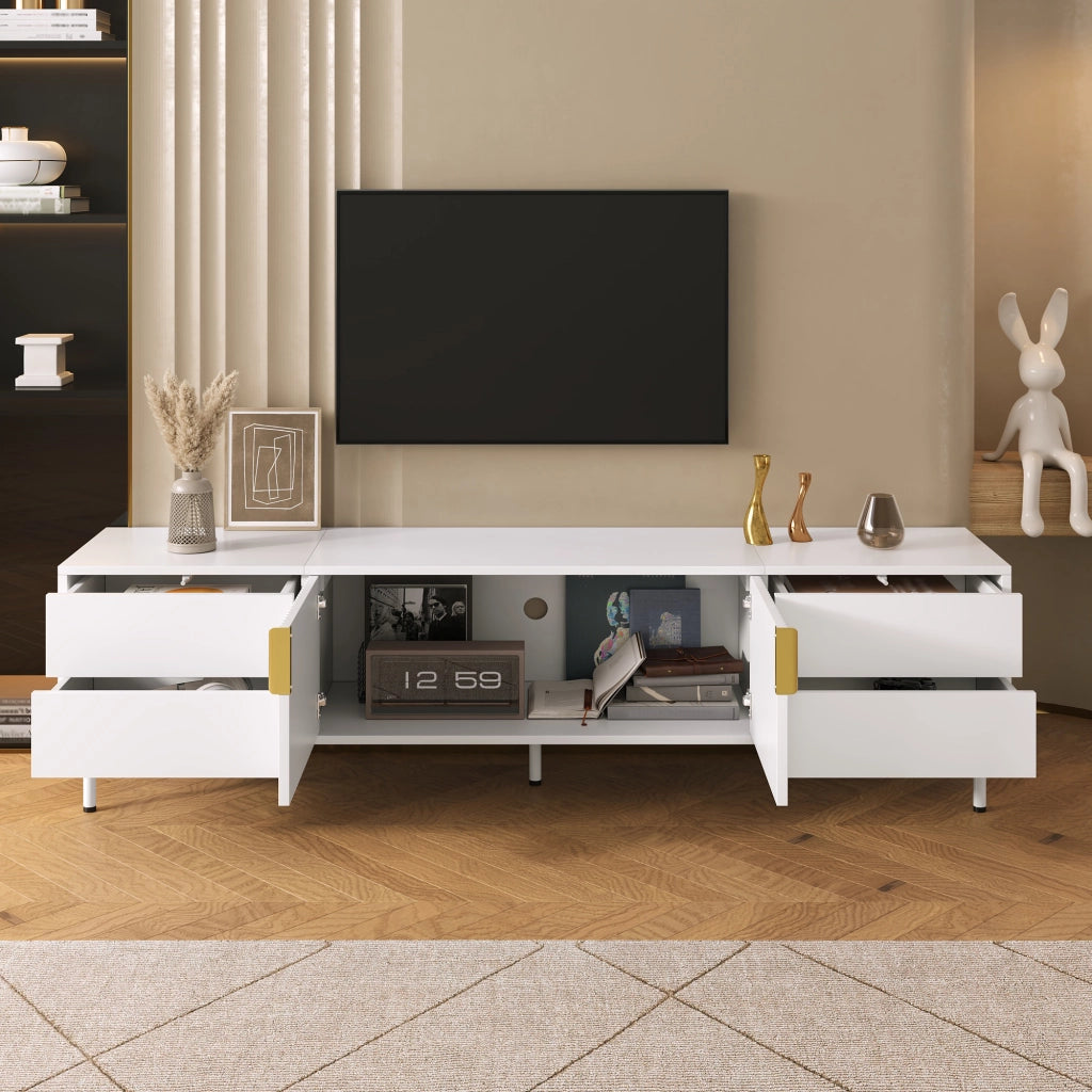 Mobile TV bianco 180x40x49;5 cm con 4 cassetti e ante scanalate