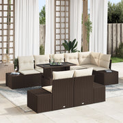 Set da Giardino 9 Pezzi con Cuscini Rattan Polygonale Marrone
