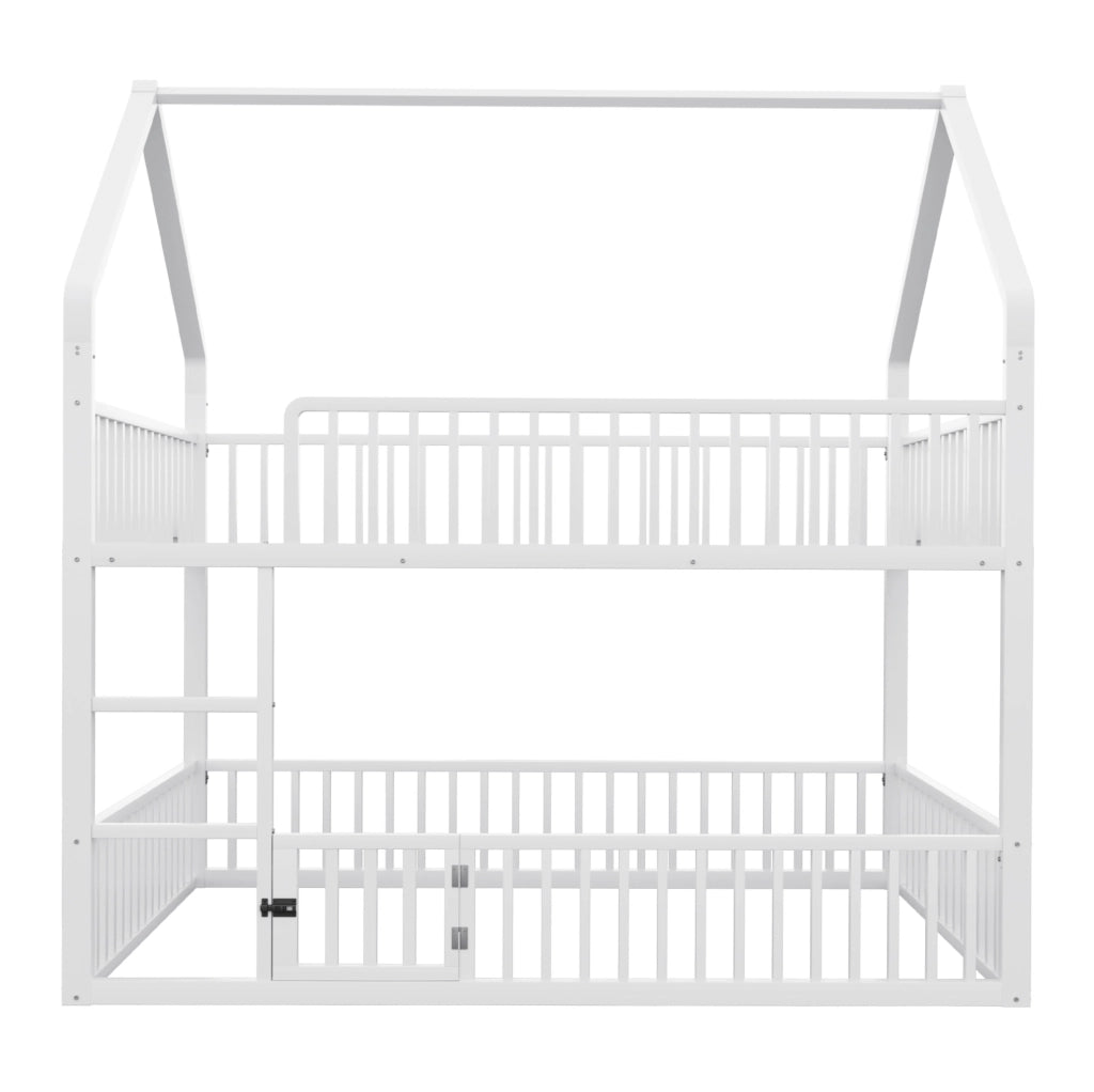 Letto a castello in metallo 140x200 cm; bianco; con struttura a casetta e scala frontale