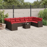 Set Divani da Giardino 11 pz con Cuscini Polyrattan Marrone 3219474