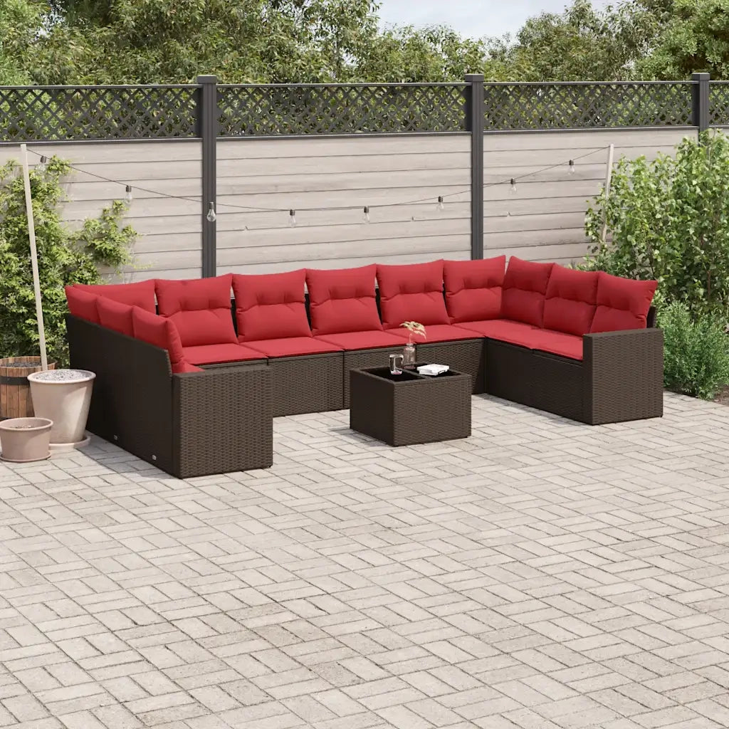 Set Divani da Giardino 11 pz con Cuscini Polyrattan Marrone 3219474