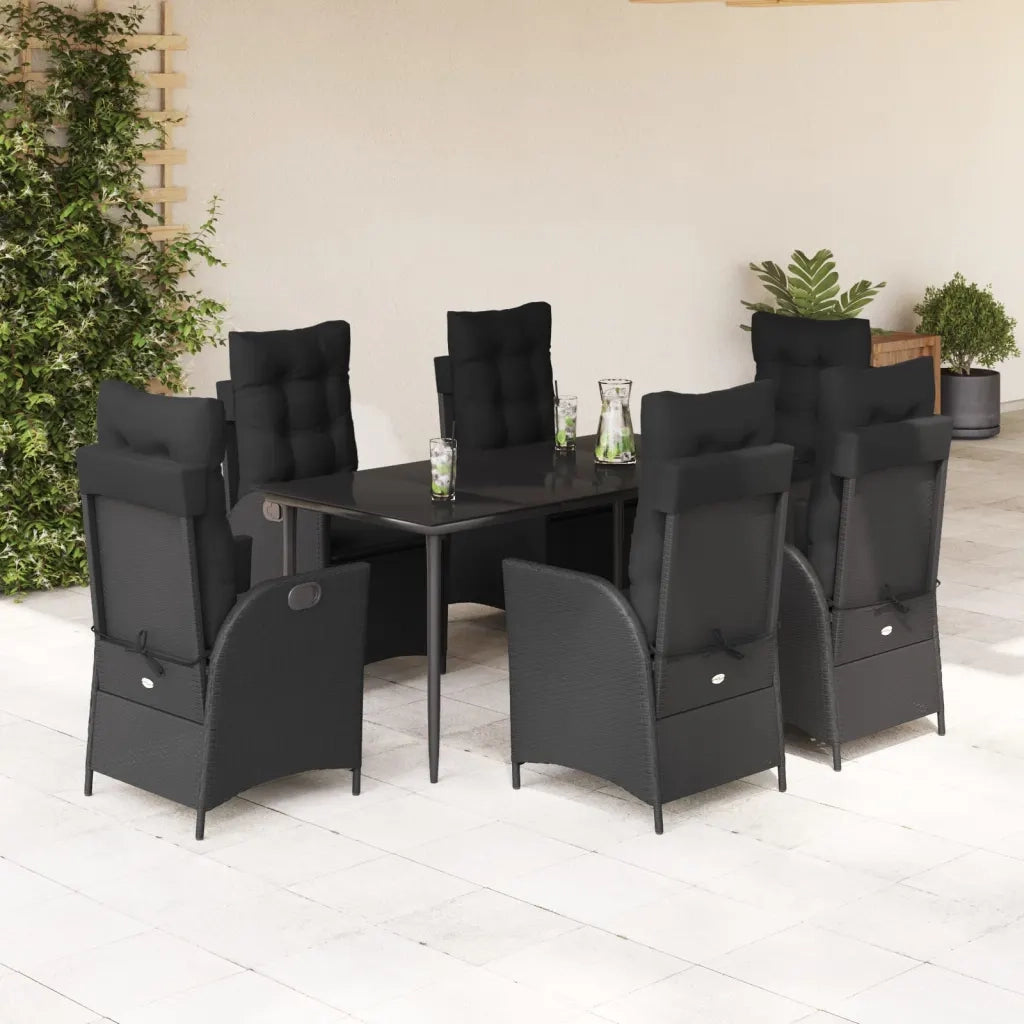 Set da Pranzo da Giardino 7 pz Nero con Cuscini in Polyrattan 3213180