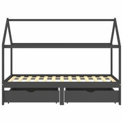 Giroletto Bambini | Letto Infantile | Lettino Cassetti Grigio Scuro Pino Massello 90x200 cm