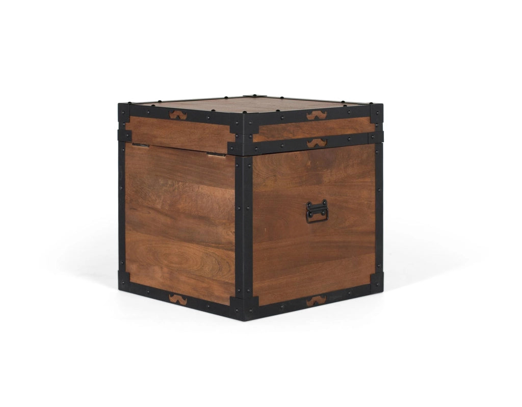 Baule in legno di mango con finiture in ferro nero in stile vintage