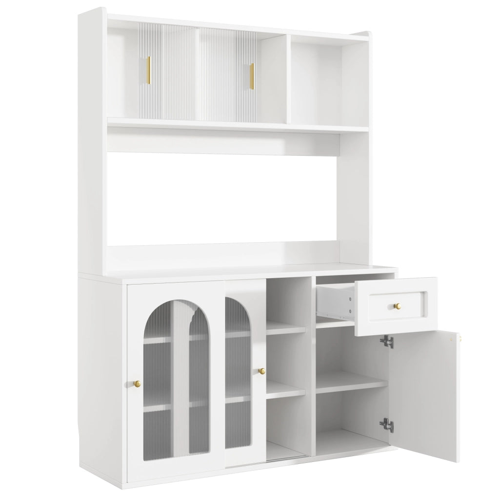 Credenza alta 120x35x167 cm in MDF e truciolare bianca con LED