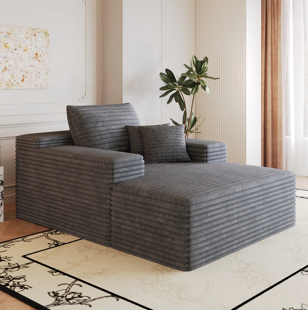 Divano chaise longue in velluto a coste grigio scuro