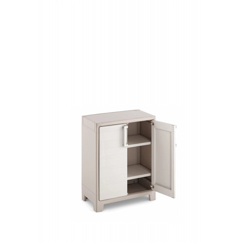 Armadietto da esterno in resina impermeabile IPX3 basso 2 ante 80x44x100 cm Sabbia/Beige - Gulliver Basso - Keter