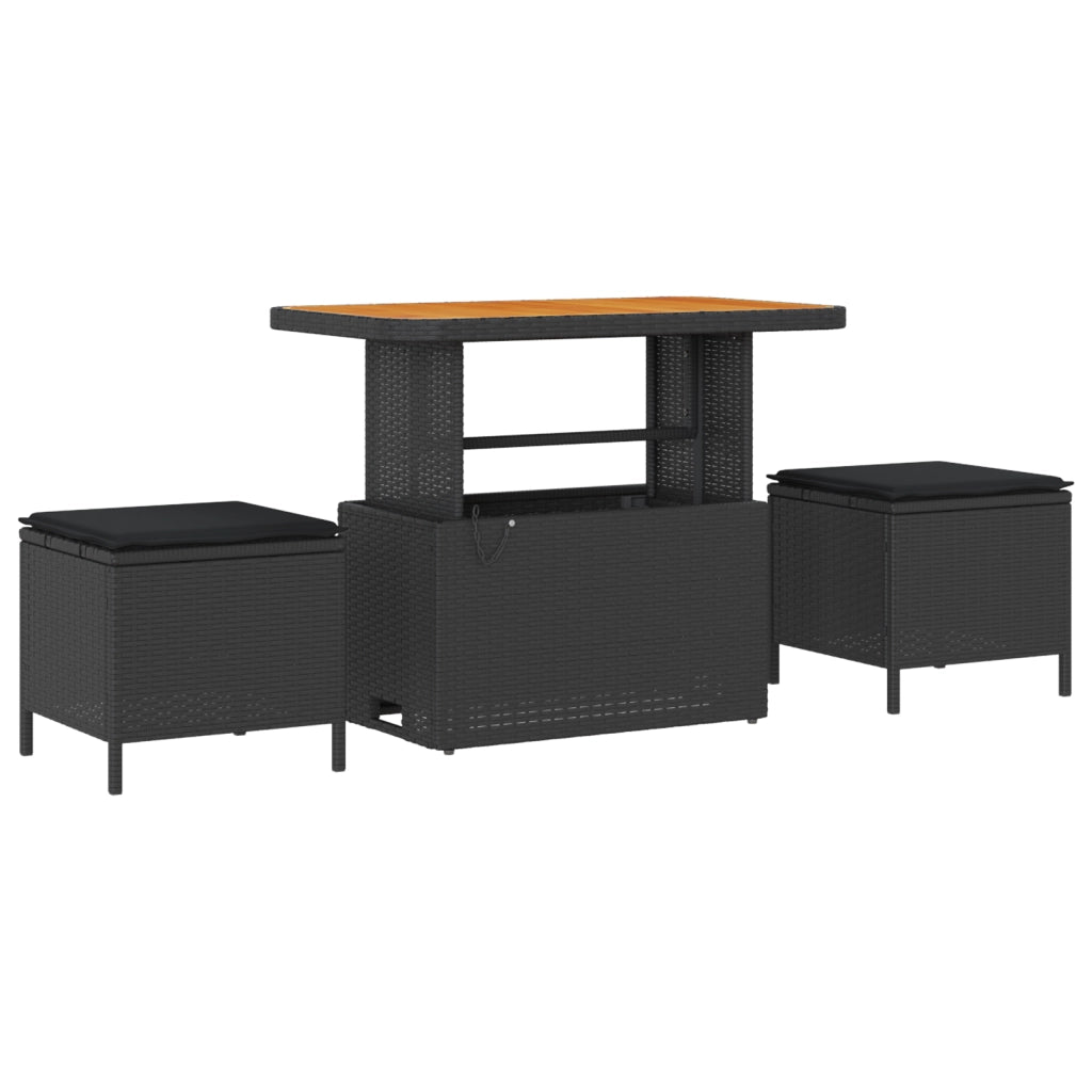 Set di Divani da Giardino a 10 Pezzi con Cuscini Nero in Polyrattan e Legno di Acacia