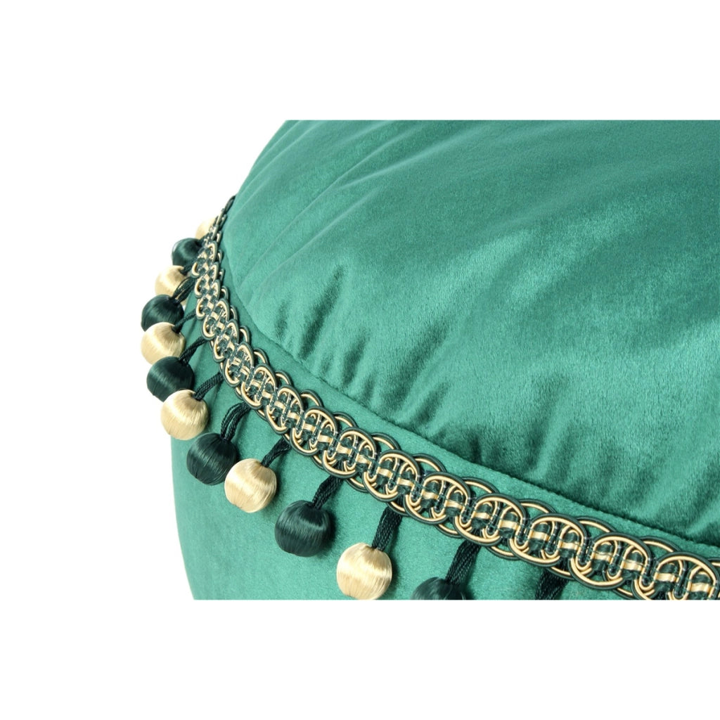 Pouf Rotondo Taj Mahal in Velluto Verde con Pompom