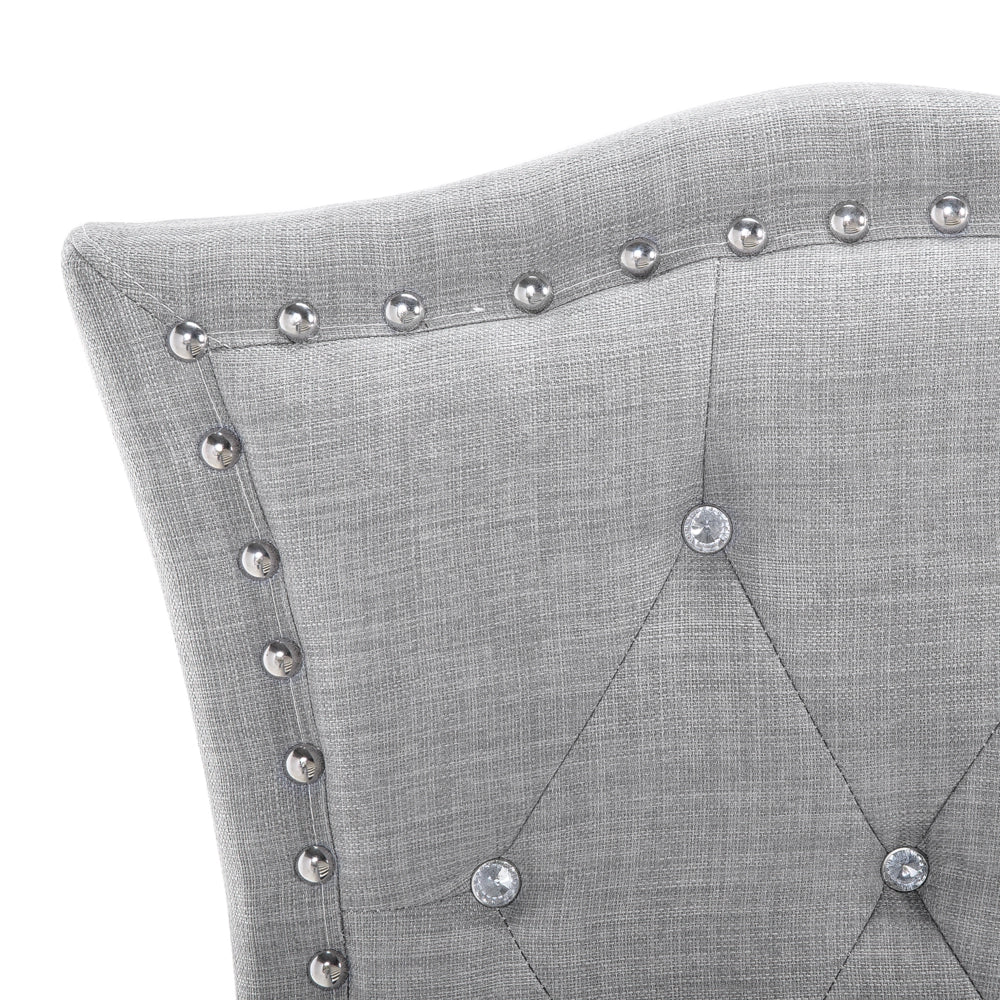 Letto singolo grigio tessuto imbottito Telaio con decorazione rete a doghe 90 x 200 cm Bottoni di cristallo Poggiatesta Camera da letto Moderna Glam