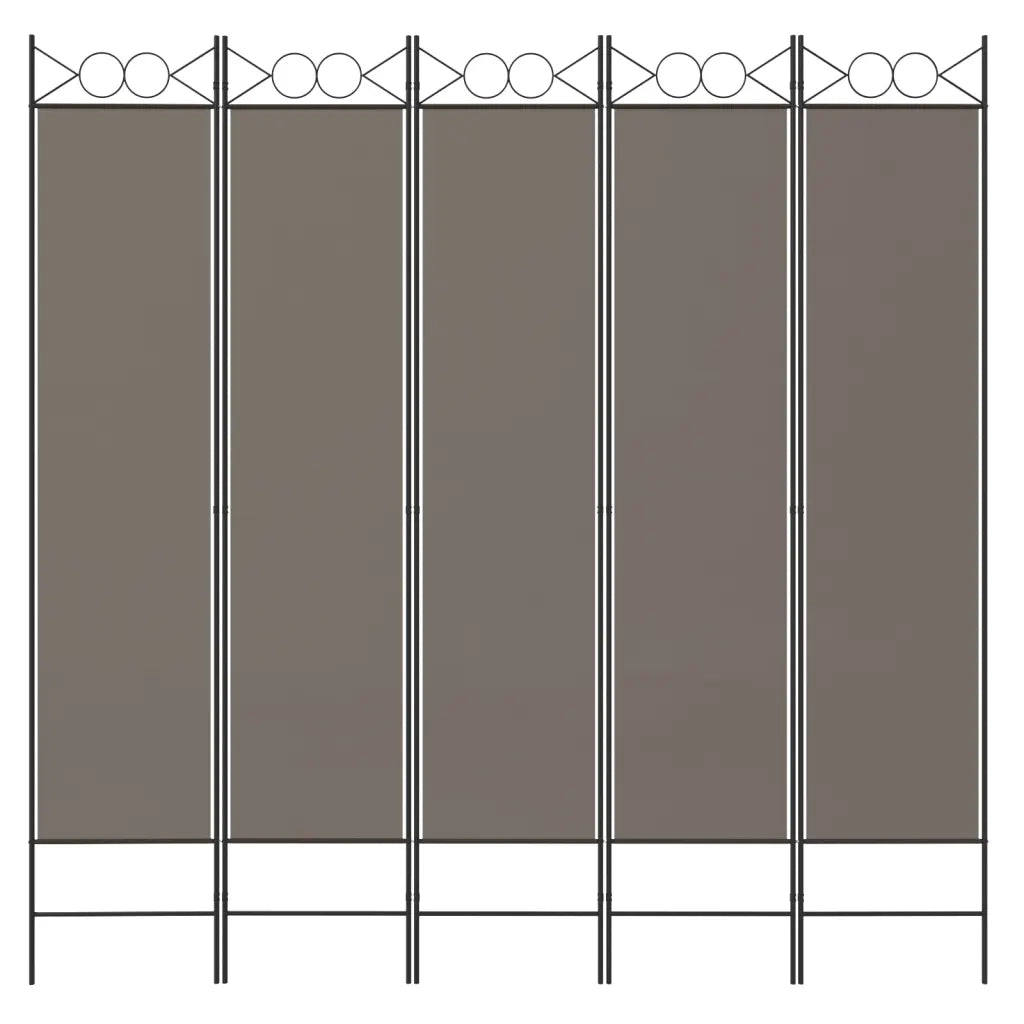 Divisorio a 5 Pannelli Antracite 200x200 cm Tessuto 350156