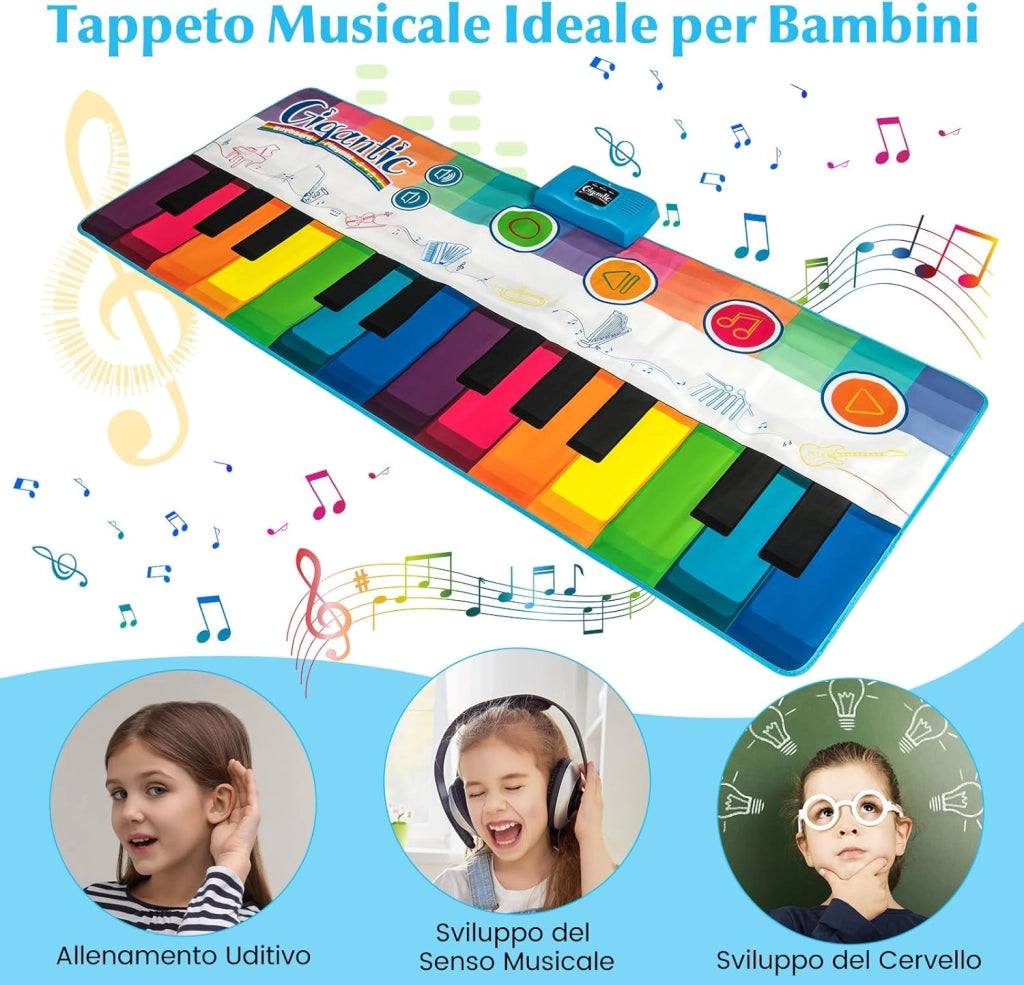 Tappeto da Ballo Piano per Bambini, Tappeto Musicale con 8 Suoni di Strumenti, Tastiera Pianoforte Colorata e Musica, Registrazione e Riproduzione, Giocattolo Educativo per Bambini 3+ Anni