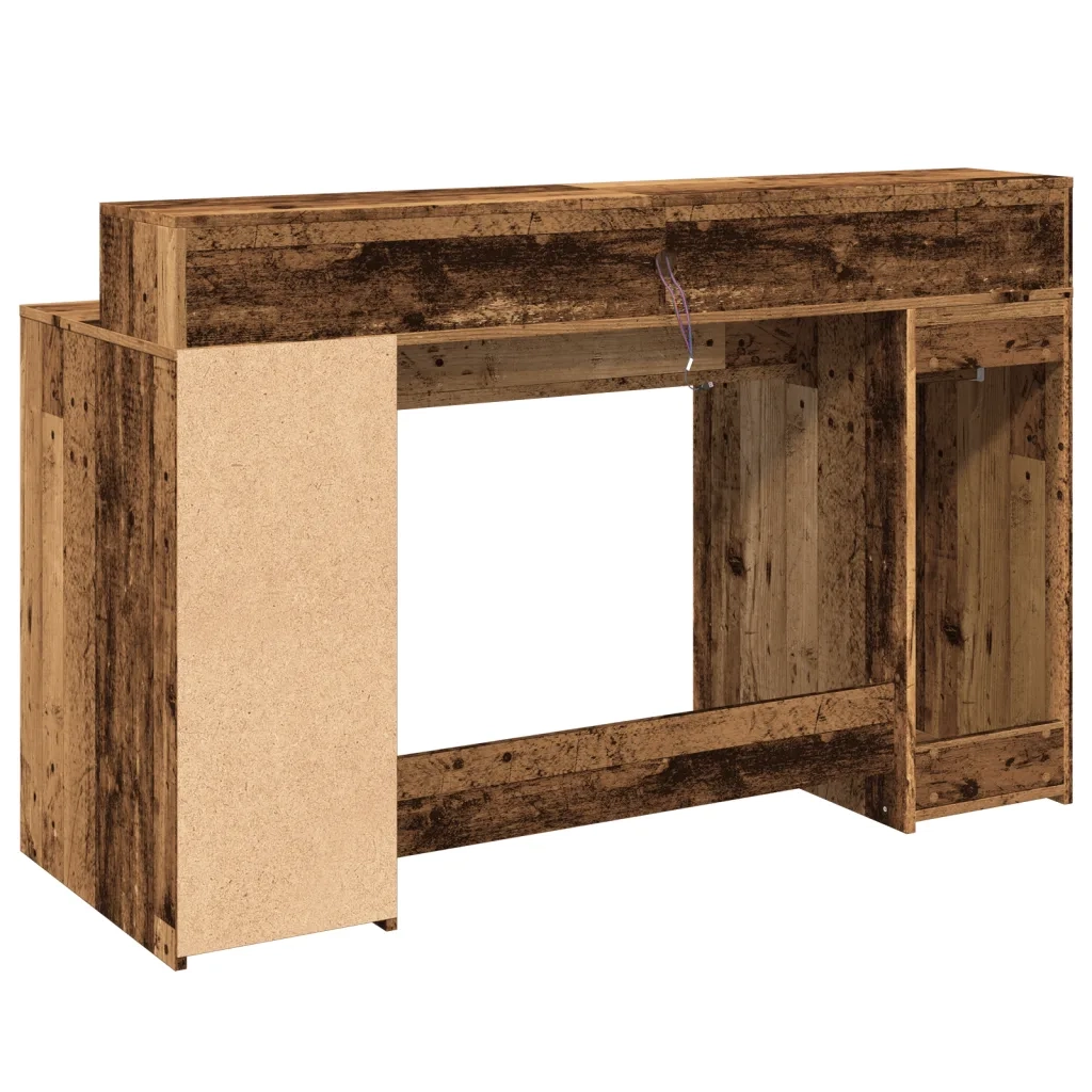 Scrivania | Tavolo da Ufficio con Luci LED Legno Antico 140x55x91 cm in Multistrato