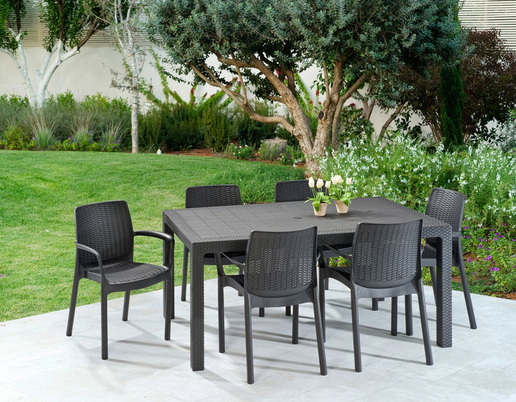 Tavolo da Giardino Keter Melody 160,5x94,5x74,5 cm Effetto Rattan e Legno Grafite