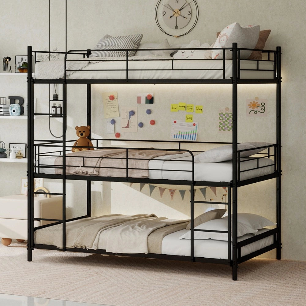 Letto a Castello Triplo con Scala e Ringhiera ¨C MINIMAL ¨C Legno, Senza Molle