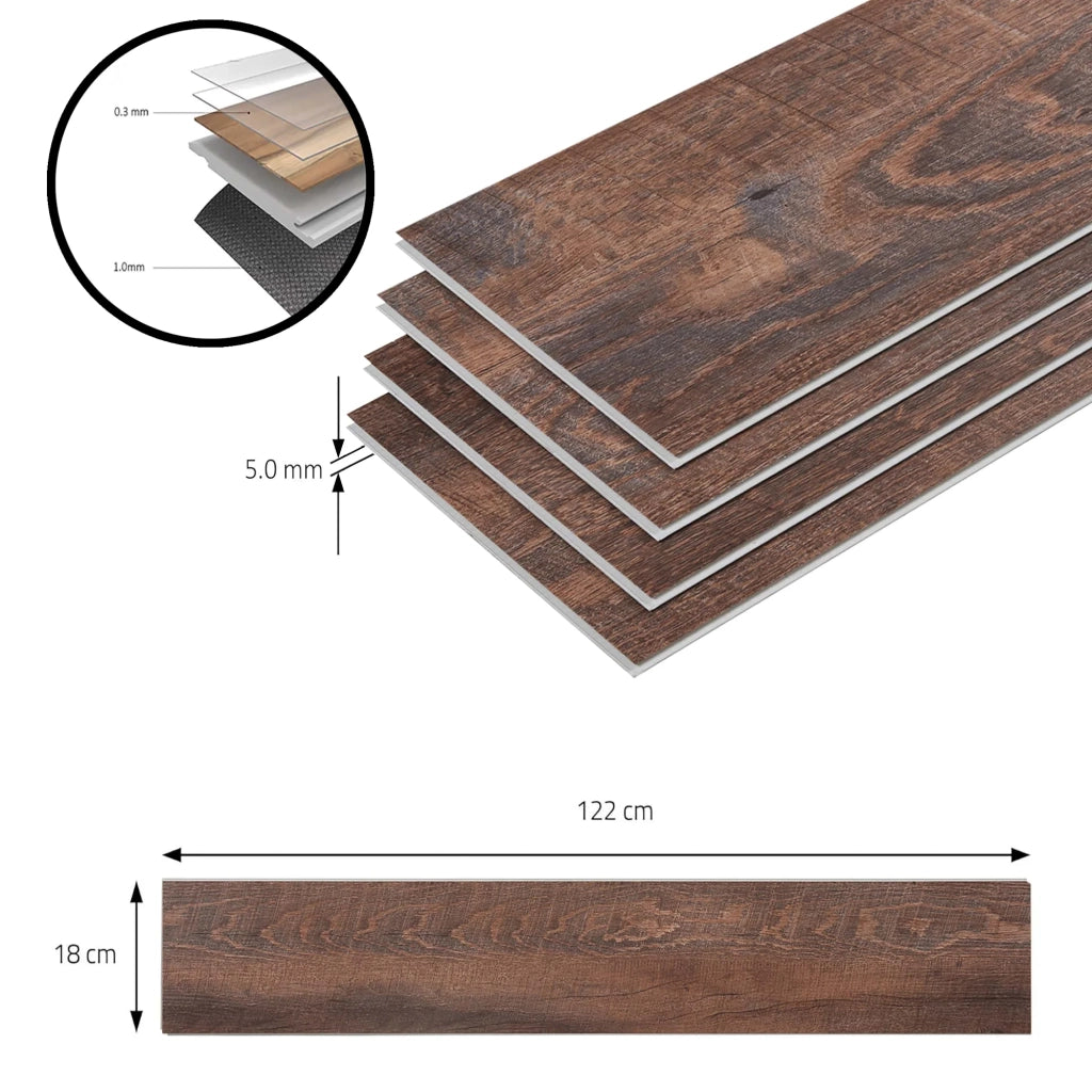Confezione da 40 listoni in vinile SPC 8,784 m² 5 mm 122 x 18 cm effetto rovere rustico 03_0009890