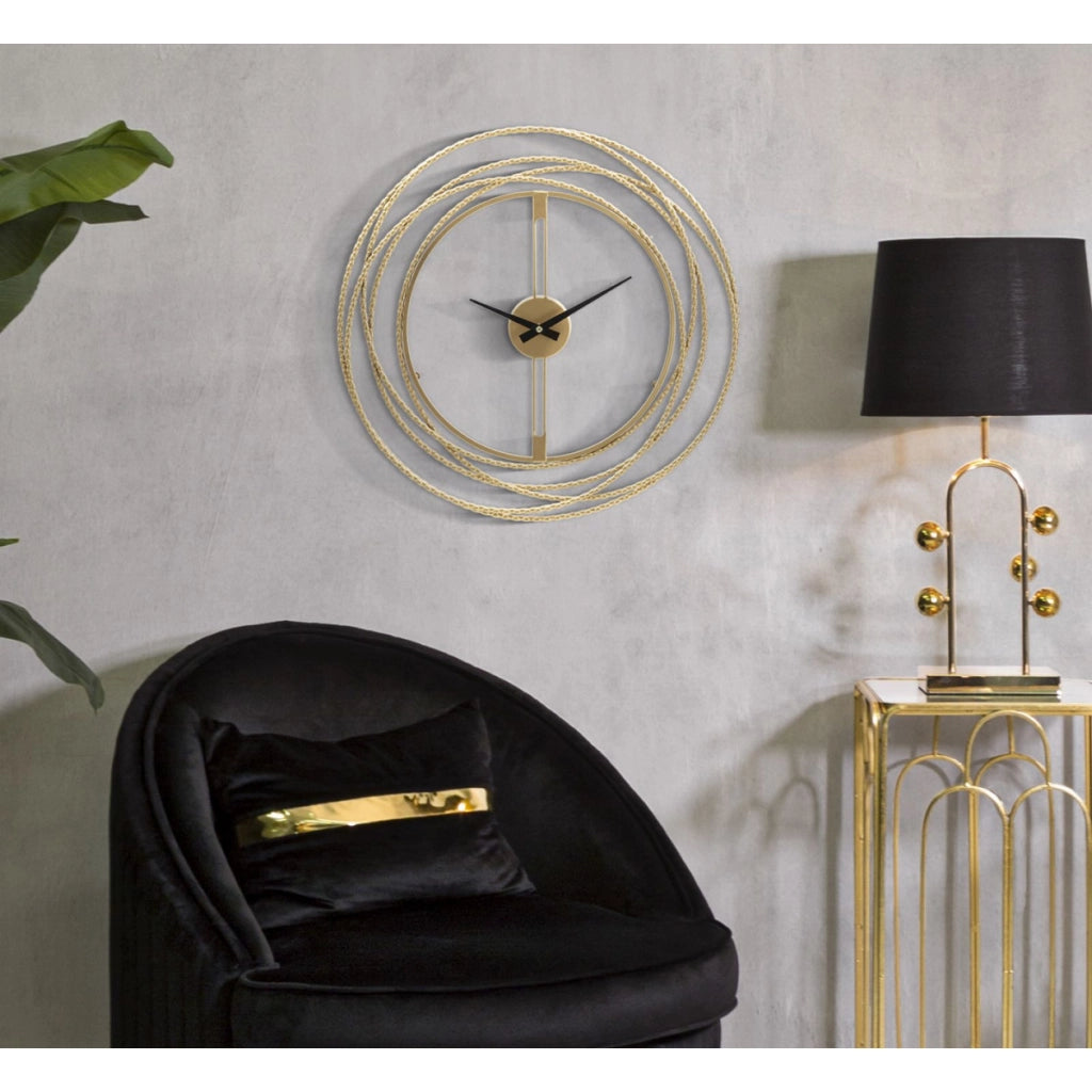 Orologio da parete Gold Strips con anelli concentrici in ferro oro