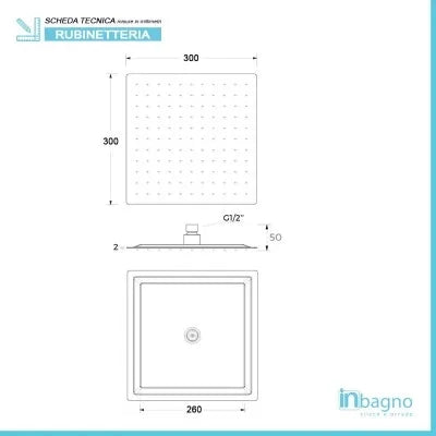 Soffione doccia slim quadrato 30x30 cm in acciaio cromato