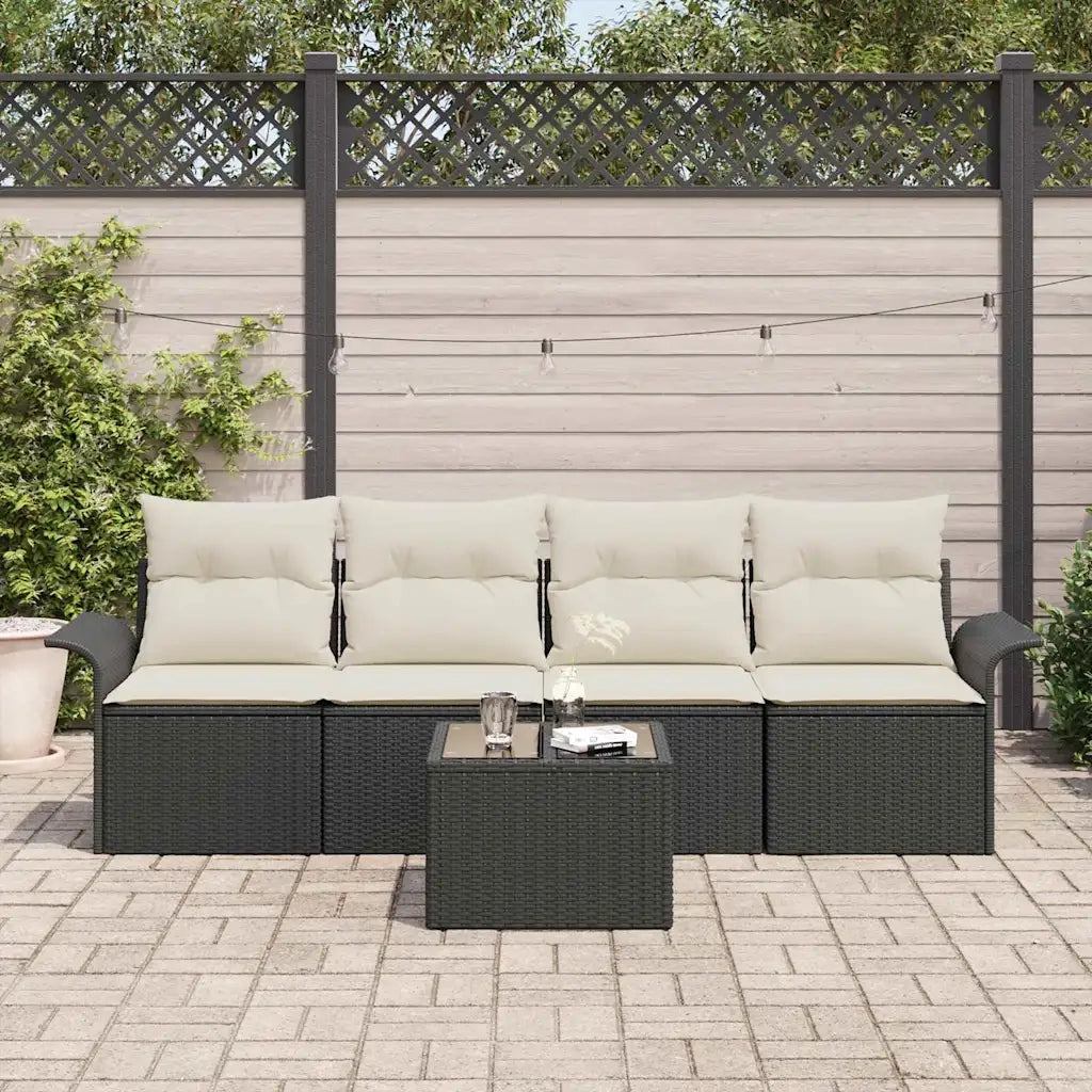 Set di divani con cuscino 5 pz | Set Salotto da Giardino Nero polyrattan