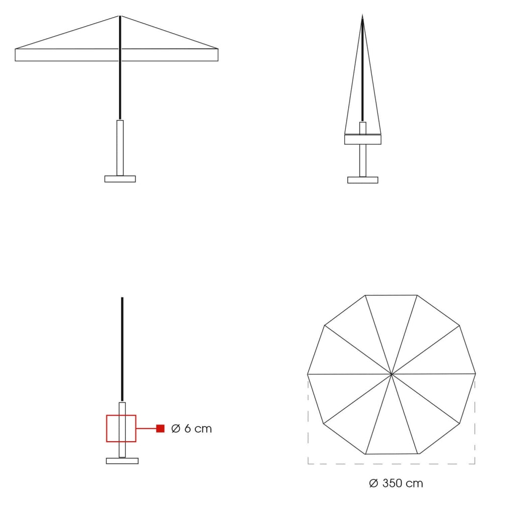 Ombrellone da Giardino Ø3,5 m Palo Ø48 mm in Legno Telo in Acrilico Danieli Havana Ecrù