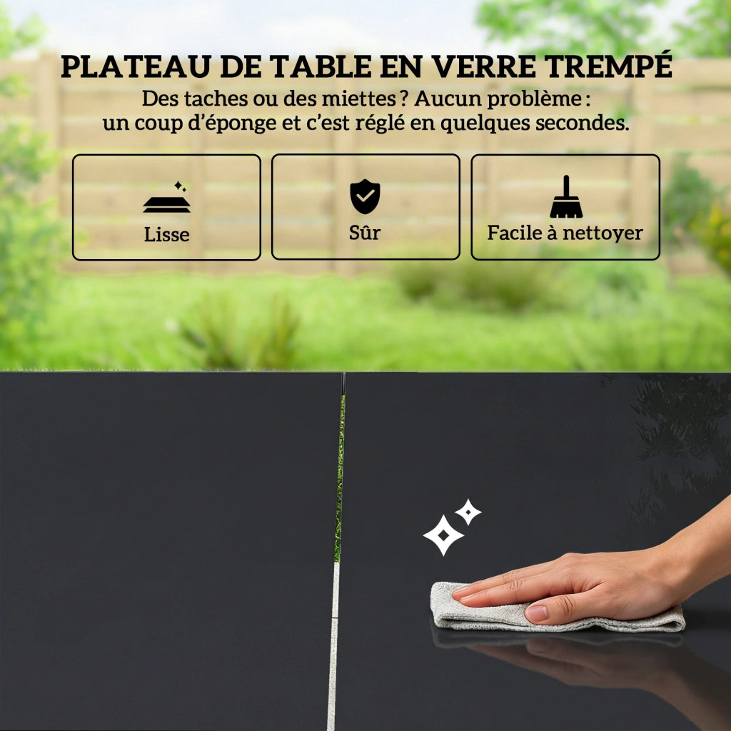 Set Giardino 7 Pezzi 6 Posti ¨C zephmum ¨C Tavolo Vetro Sedie Polyrattan Nero