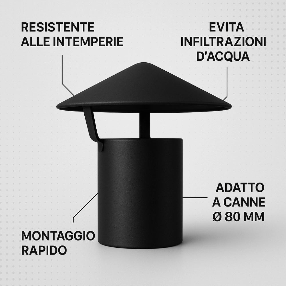 Cappello cinese canale fumo Ø 80 mm stufa pellet acciaio zincato antipioggia