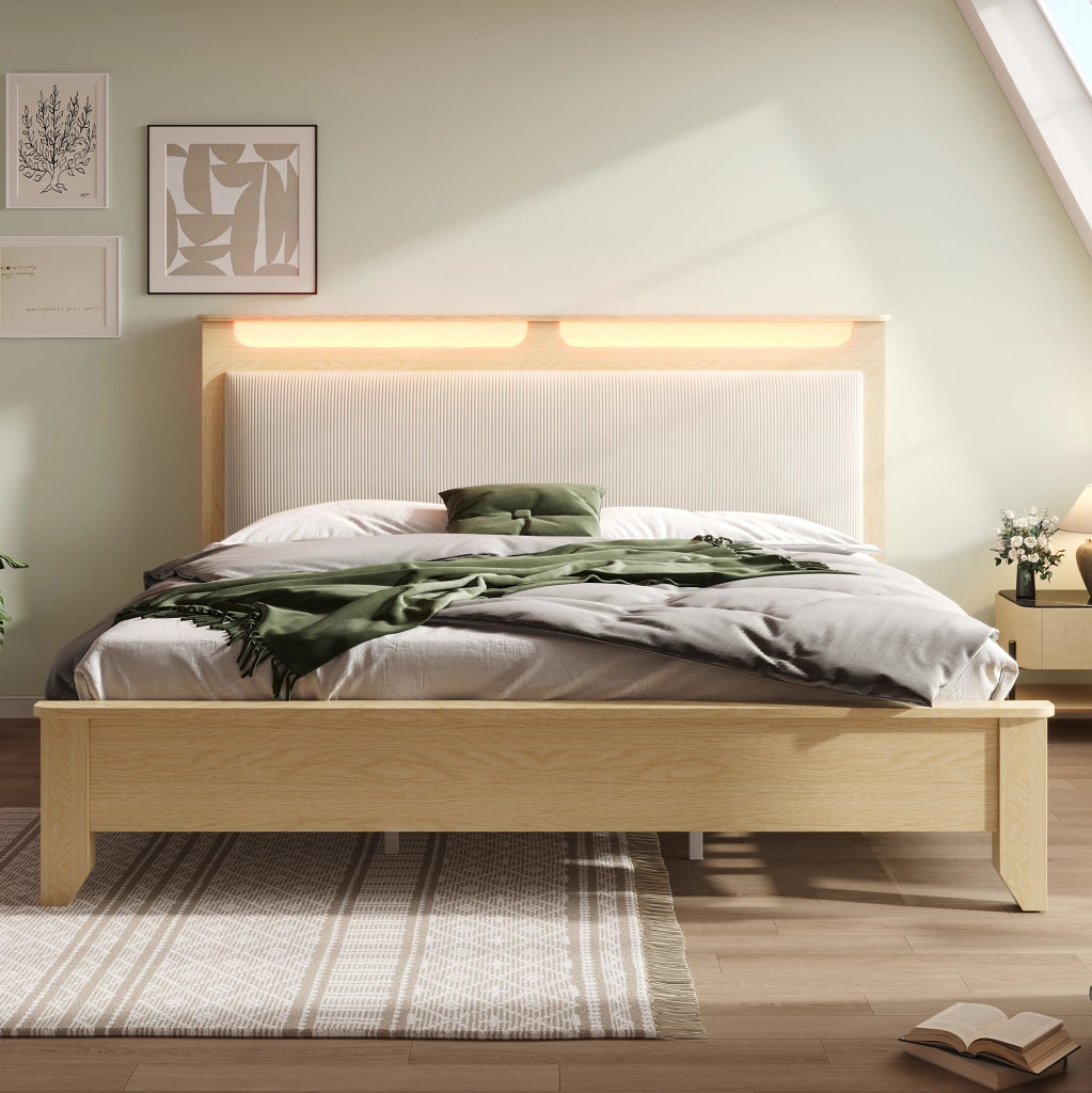 Letto matrimoniale 160x200 cm con LED e testiera contenitore