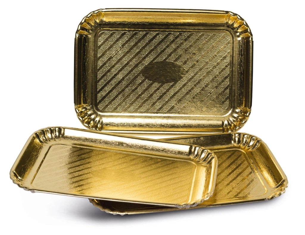 VASSOIO RETTANGOLARE ORO CON BORDI RIALZATI 23X31CM 3PZ