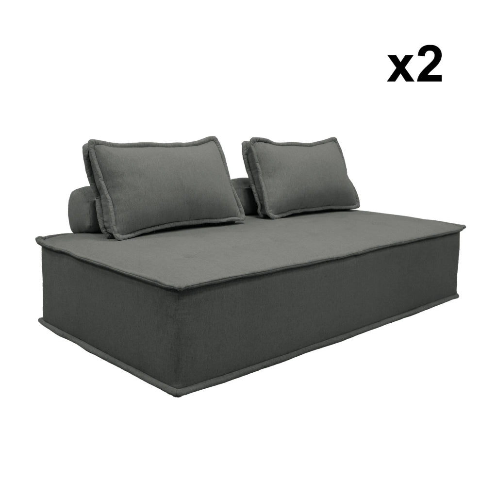 Set 2 moduli per divano modulare in tessuto imbottito, 2 posti, grigio