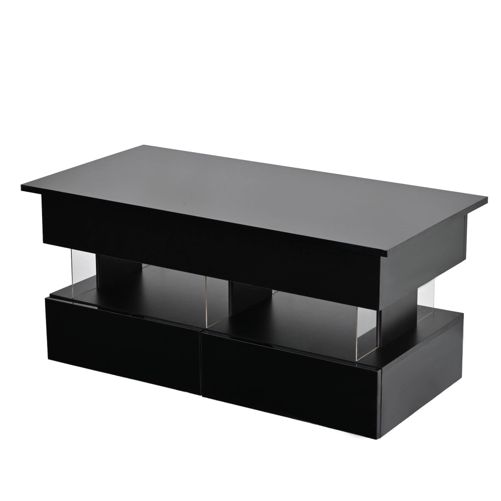Tavolino da caffè alzabile con 2 cassetti; LED e vano portaoggetti - per soggiorno - 100×50×46 cm - nero