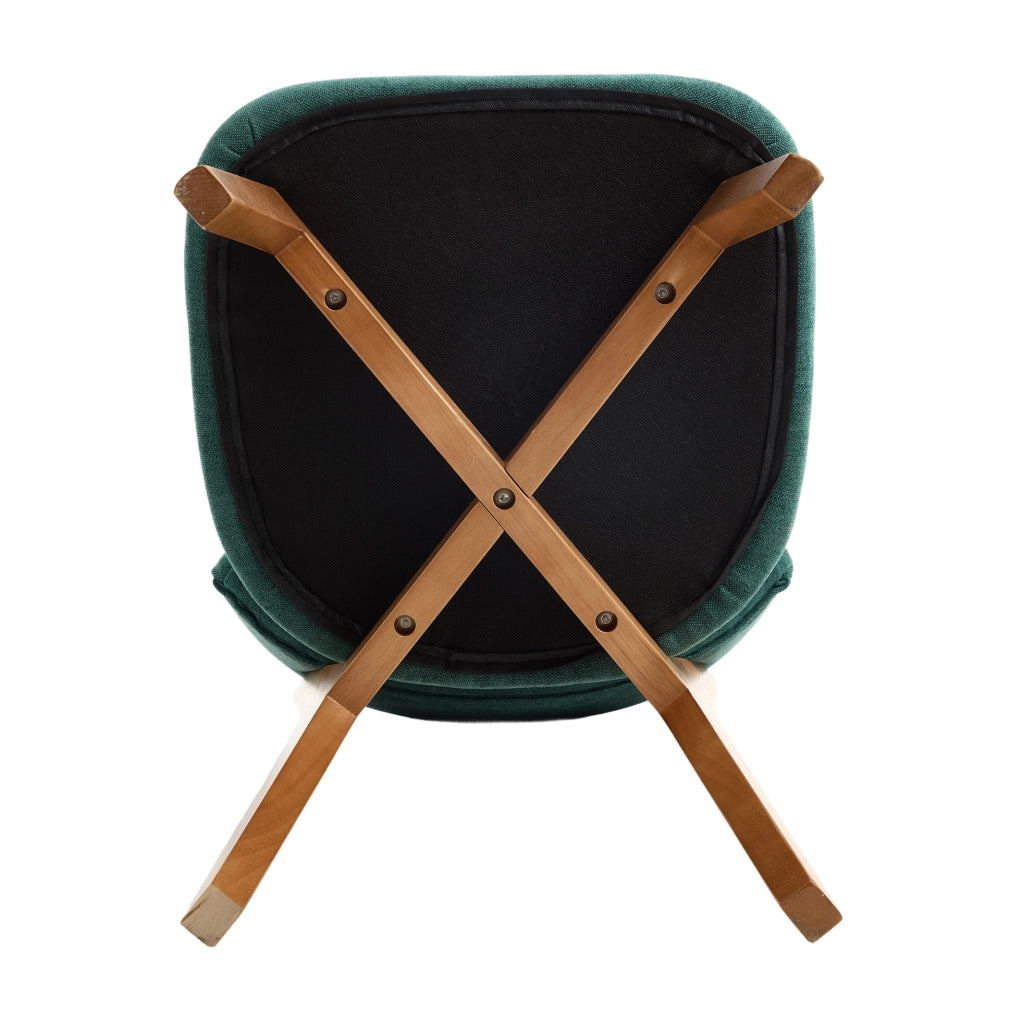 Sedia imbottita verde con gambe in legno massello