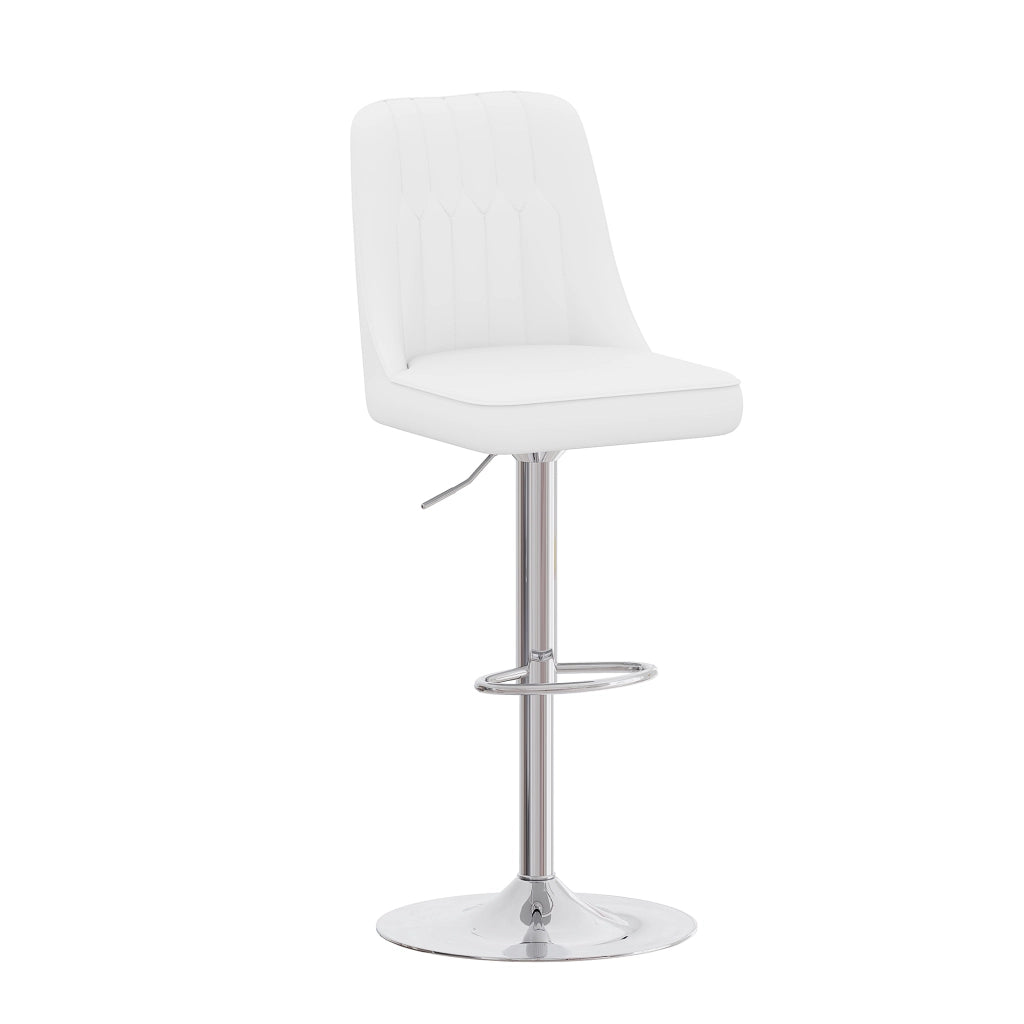 Sgabello da bar set da 2 girevole a 360° regolabile in altezza con schienale in pu e base in metallo bianco e argento