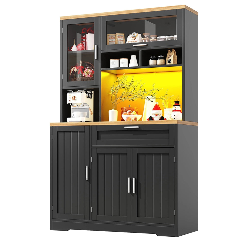 Armadio cucina alto con illuminazione LED - Xylo - 104x40x180 cm - bianco/nero