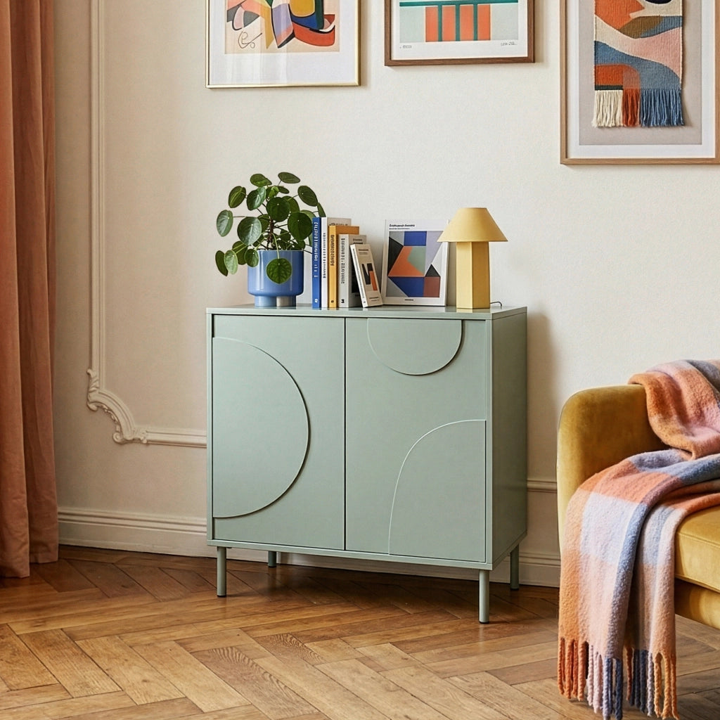 Credenza Holea Comò a 2 Ante 75 x 70 x 34 cm - Verde Salvia [en.casa]
