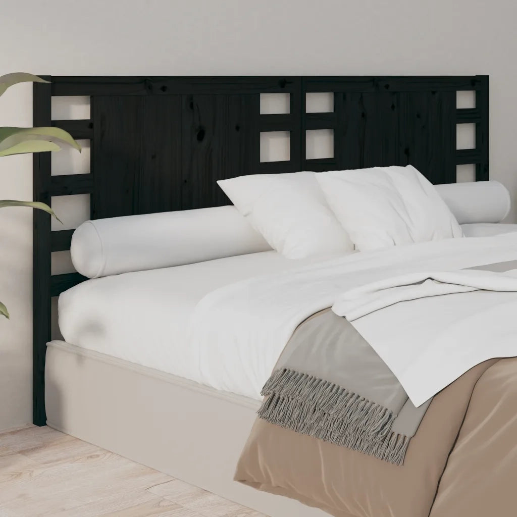 Testiera per Letto Nera 206x4x100 cm in Legno Massello di Pino 818794